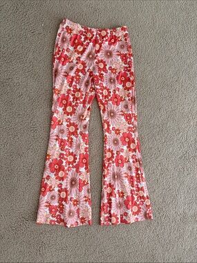Girls Pink & Red Floral Flare Pants